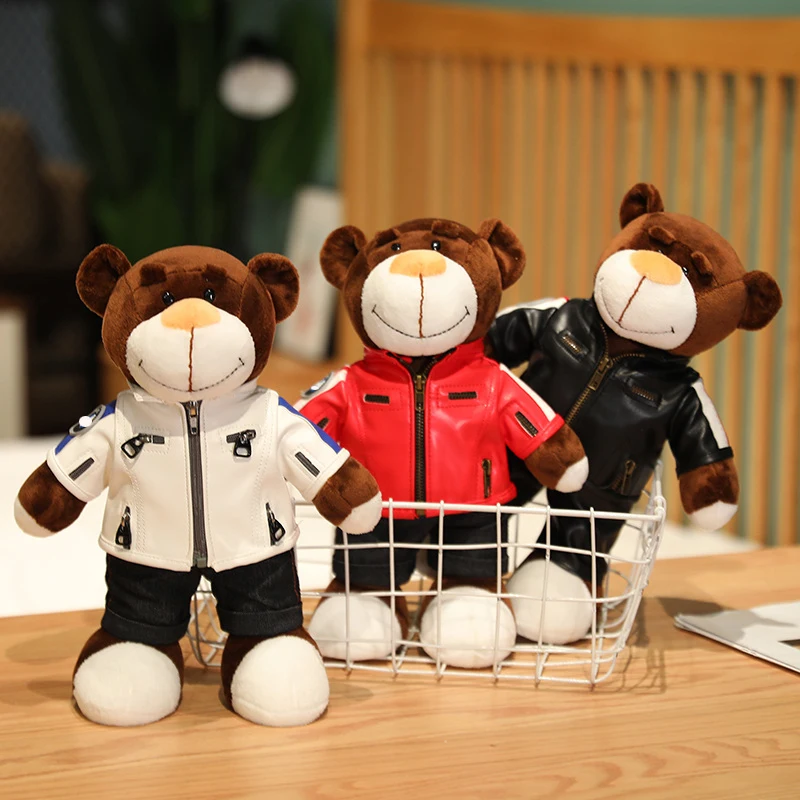 16CM/30CM Creative Locomotive Doll Motorcycle Helmet Bear Doll Stuffed Doll Racing Machine Repair Bear Motorcycle Tail Box Bear