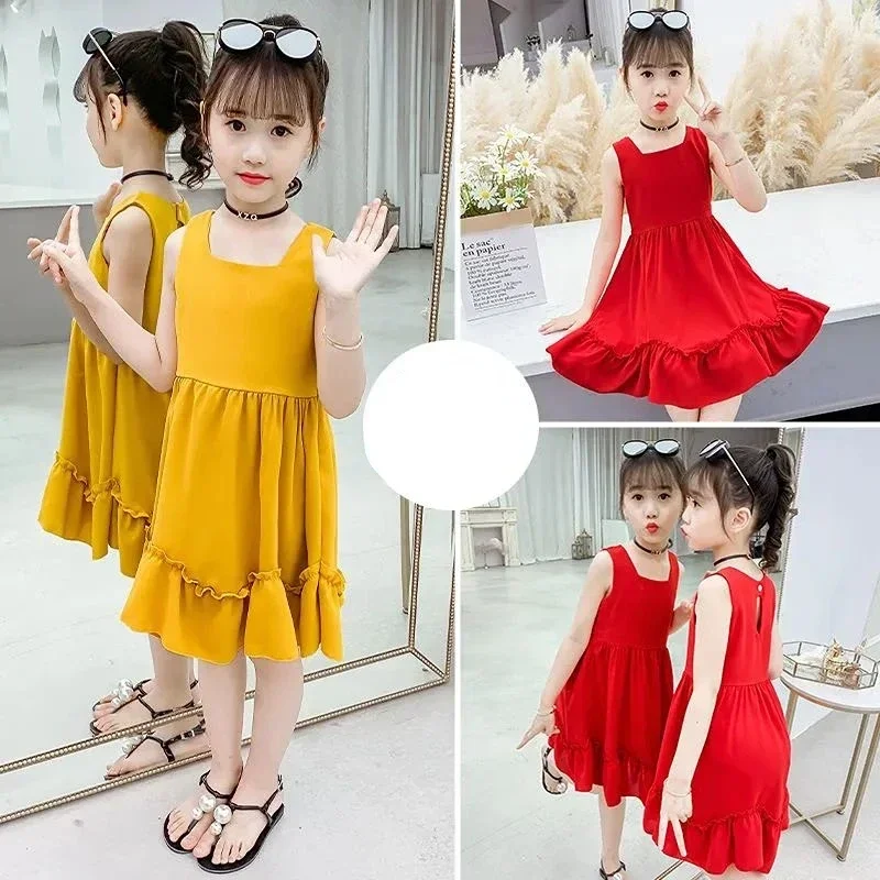 Girls Summer Dress 2026 New Children's Vest Fashionable Girls Kids Casual Dress Princess Dresses Party Dress for Kids Girl 2 12y
