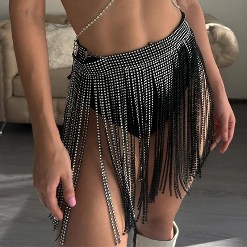 Frauen Rock Quaste Sexy Bauchtanz Kostüme Diamant Gürtel Mode Kunst Nachtclub Bar Leistung Funkelnden Bauchtanz Kostüm – Detail 3