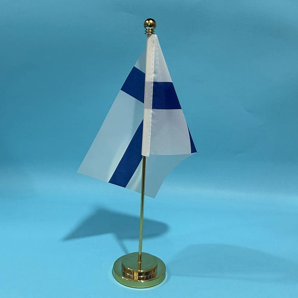 (SKY FLAG)Office Desk Flag Of Finland flag 14x21cm polyester table flag Finland National banner Desk Ornaments Flags