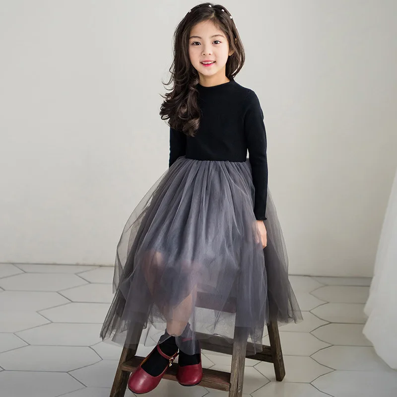 

HT118Girls' Autumn and Winter Dress with Fleece Lining and Thickened Fabric Children's Clothing Female Princess Dress Mesh Skirt