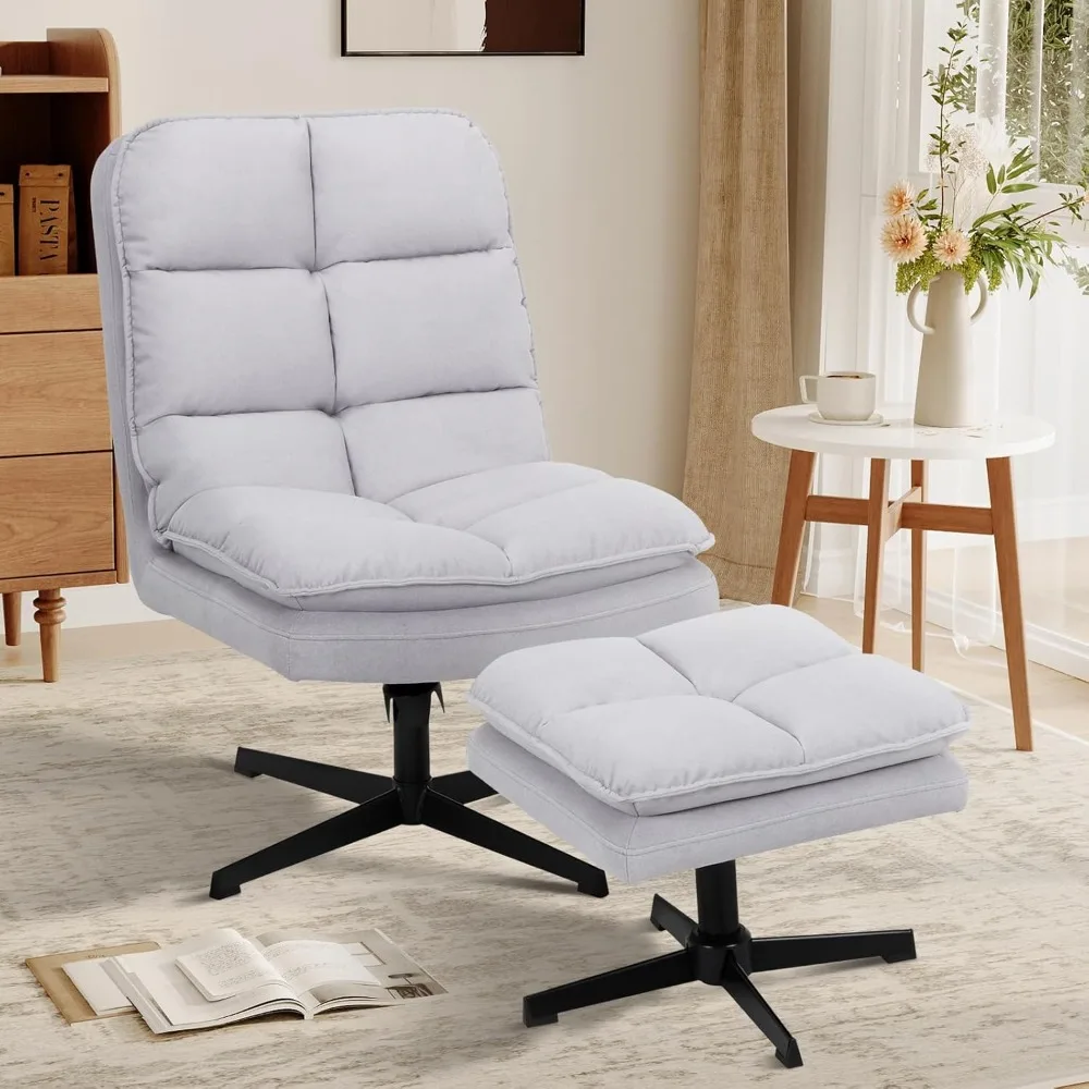 

Swivel Accent Chair with Ottoman - 360° Velvet Lounge Chair, Modern Upholstered Reading Chair & Criss-Cross Legs