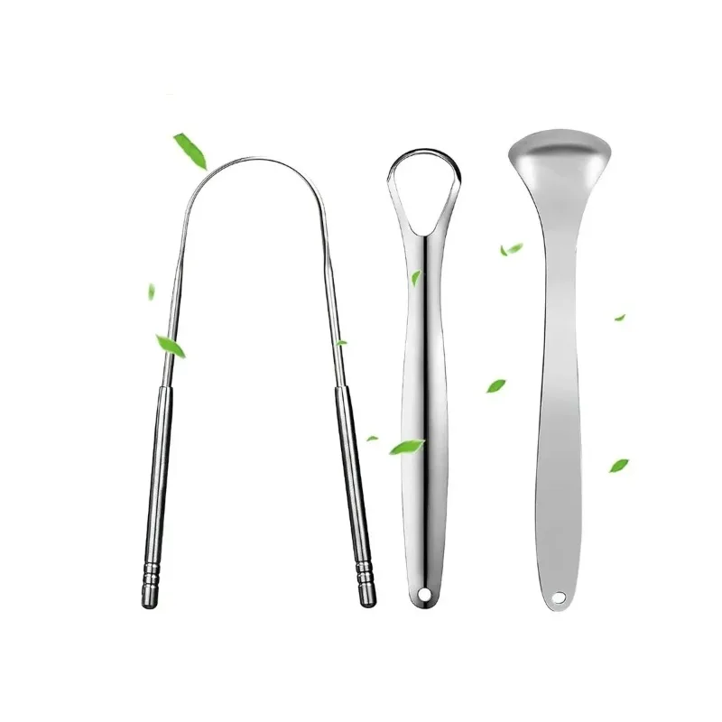 Raspador de lengua de acero inoxidable, limpiador de lengua profesional para eliminar el revestimiento de la lengua, herramienta de cuidado bucal, 3 uds.