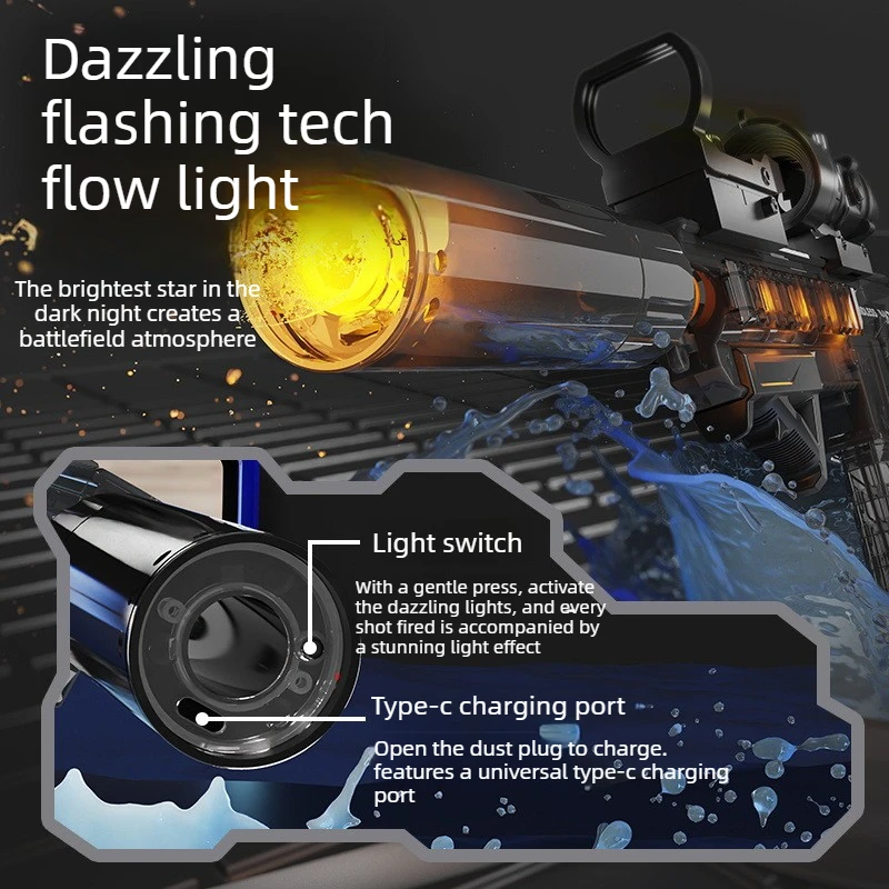 High Pressure M416 Electric Water Gun Toy LED Automatic Rifle Shoot Sight Water Spray Blaster Outdoor Summer Toy for Adult Boy view 5