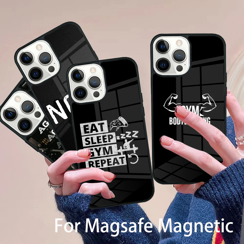 

Gym Fitness Bodybuilding Phone Case Magesafe Magnetic Wireless Charge Cover For IPhone 16 11 12 13 14 15 Pro Max Plus Mini