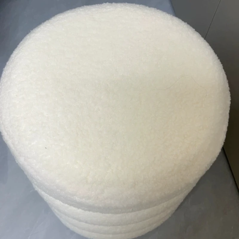 Cream style Swivel Vanity Stool,Plush Lamb Fur Wide Round Stool for Bedroom,High Density Sponge Makeup Chair,small nail Seat