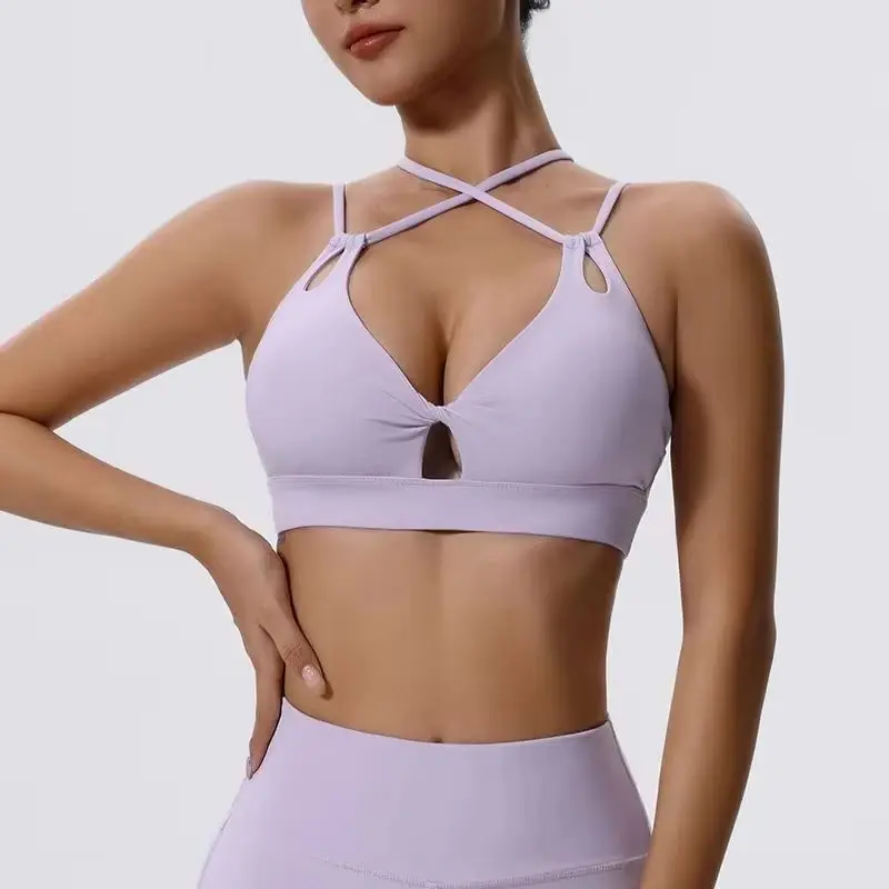 Soutien-gorge de sport push-up froncé pour femme, sexy, dos nu, haut court de gym, maintien élevé, pour fitness et yoga, respirant, séchage rapide, vêtements d'entraînement