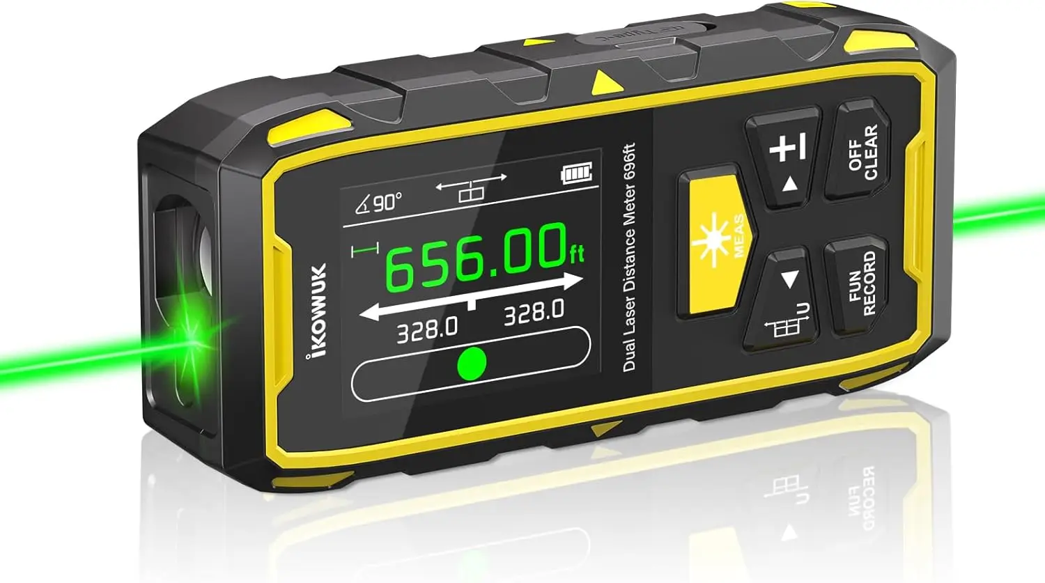 

Dual Laser Measuring Tool, 393FT/120M Bilateral Distance Meter with Rechargeable Backlit LCD, Angle Sensor, Multiple Modes