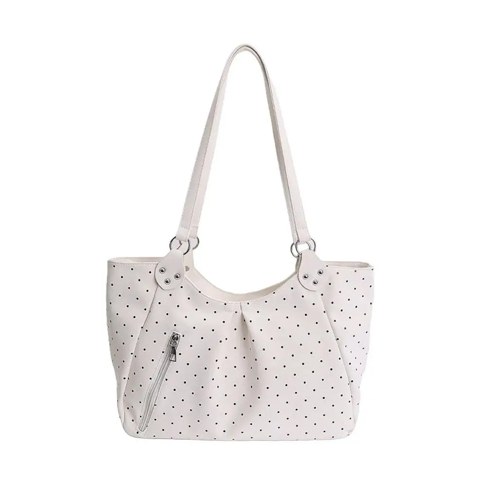 Damen-Umhängetasche, Vintage-Polka-Dot-Design, Pendler-Tragetasche, große Kapazität, PU-Leder-Handtasche, Unterarmtasche für Schule, Büro und den täglichen Gebrauch. – Detail 2