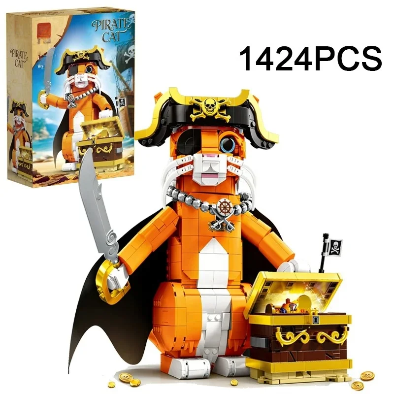 

1424 шт., модель пиратского кота-капитана, строительные блоки, настольное украшение, строительные кирпичи, игрушка, подарок на день рождения для детей