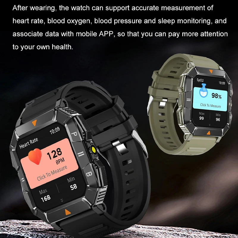 For Android IOS New LED Men's Smart Watch Fitness Watches Waterproof Military Healthy Monitor AI Voice Bluetooth Call Smartwatch