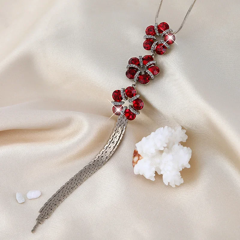 새로운 꽃무늬 태슬 스웨터 체인, 여성용 패셔너블한 롱 목걸이