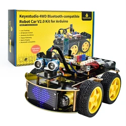 Keyestudio 4WD Çok BT Robot Araç Kiti V2.0 W/LED Ekran Arduino Için Robot Kiti DIY Elektronik Kiti/Programlama Araç Kiti Çocuk Oyuncakları