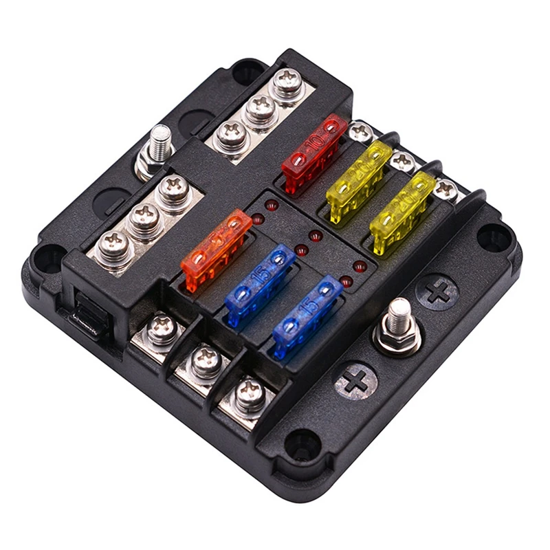 Cubierta de plástico caliente con luz indicadora LED M5 Stud 6 vías bloque de fusibles de hoja soporte de caja de fusibles 100A 32V para Auto Car Marine
