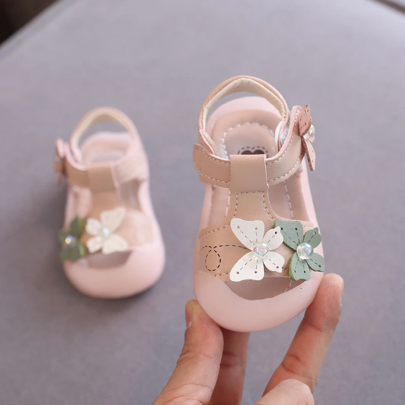 Summer Princess Shoes For Girls PU Leather Soft-soled Travel Beach Sandals For Kids Infant Baby Toddler Shoes Non-slip Sandals