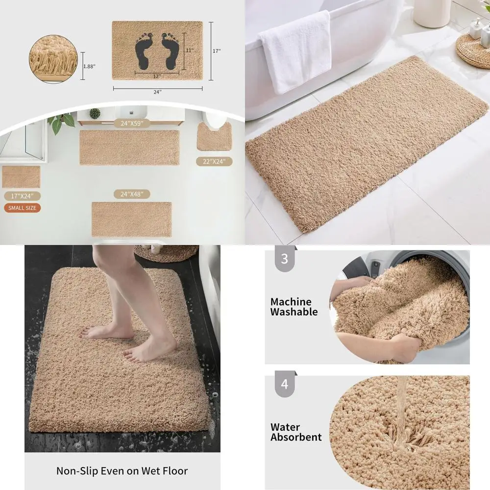 

Luxury 24x70 Fluffy Non-Slip Bath Mat, Washable Plush Rug for Bathroom & Tub, Absorbent Runner Mat for Bedside