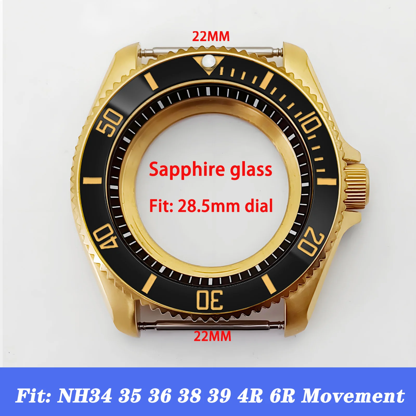 

Mod Gold SKX007 Case NH35 Case Ceramic Inset Sapphire Glass Stainless Steel Watch Case