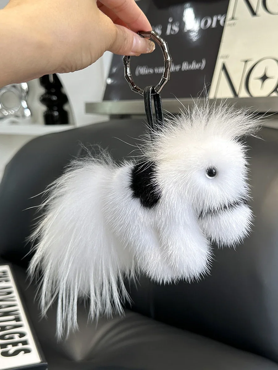

New Natural Mink Fur Little Horse Pony Key Chain Charm Women Fashion Plush Car Keychain Bag Pendant Party Gift Jewelry Trinket