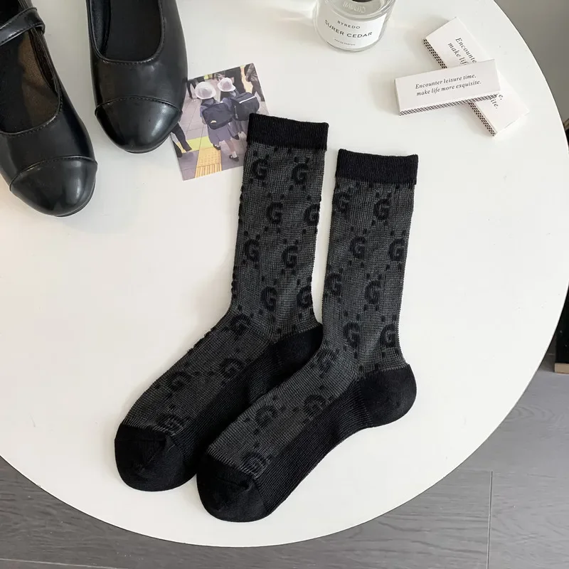 Trendy Women's Mid length Socks Double Needle Thin Spring/Summer Breathable Short Socks Korean Edition Base Long Socks