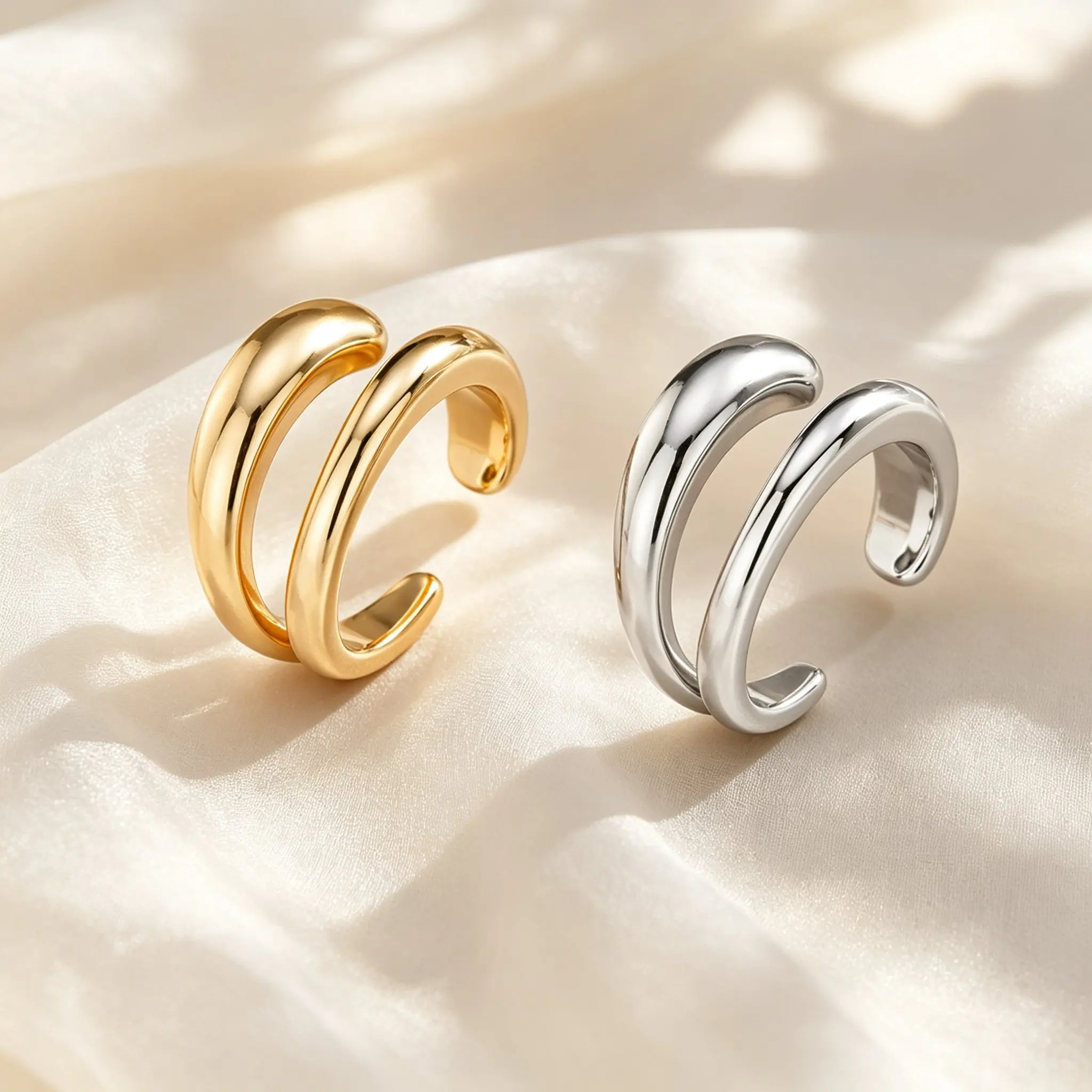 Modischer geometrischer doppellagiger Ohrclip für Frauen, schlichte goldfarbene C-förmige Ohrklemme, Ohrringe ohne Piercing, Knorpelschmuck, Geschenk.
