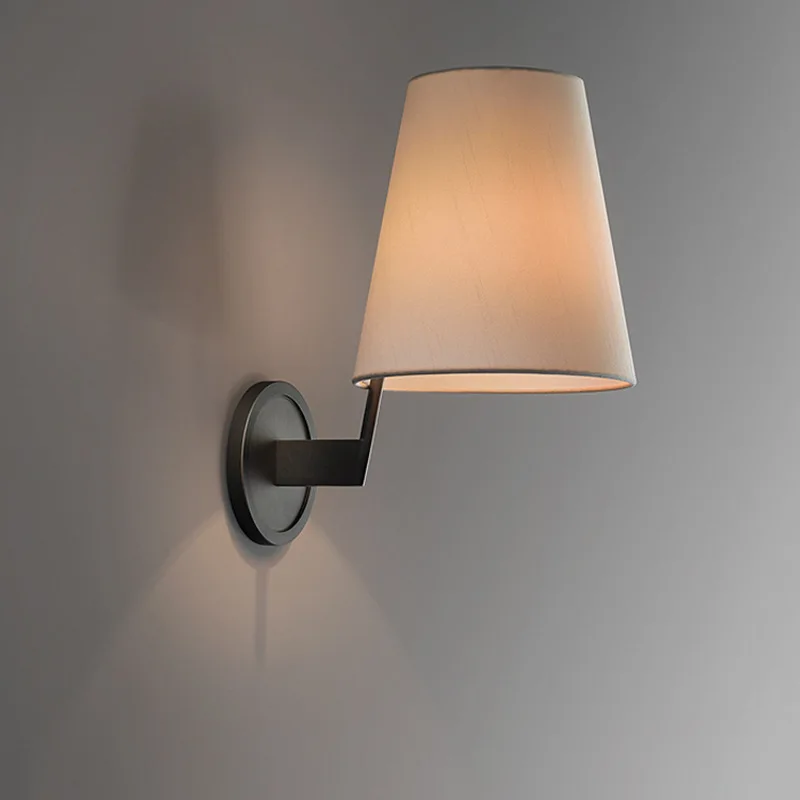 

Chinese Style Full Copper Bedside Fabric Wall Lamp Living Room Bedroom LED Decorative Wall Lamp