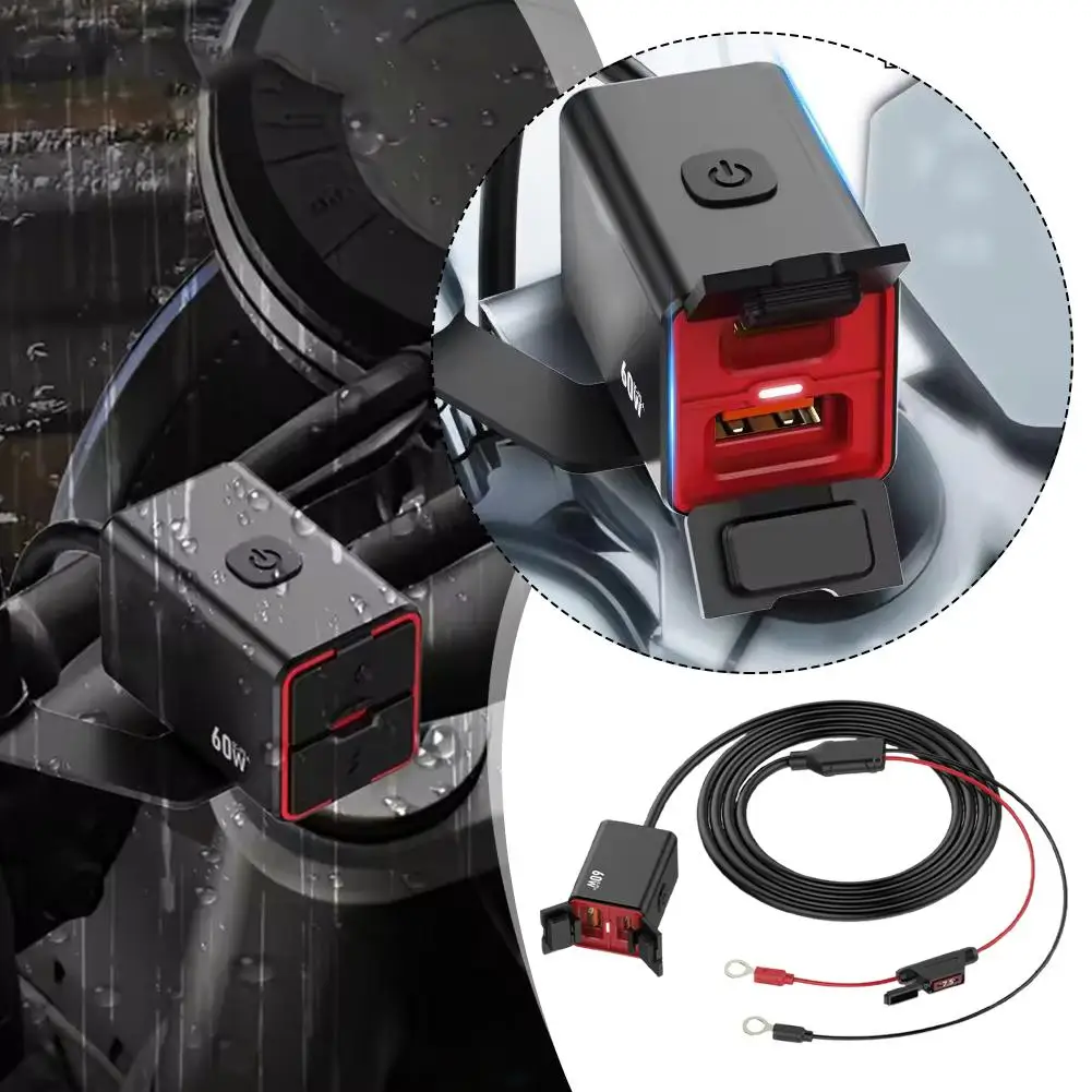 قسط دراجة نارية Usb C شاحن سريع Pd + qc3.0 60 واط شاحن 12 فولت/24 فولت الهاتف مركبة محمولة C محول نوع خلية مقاوم للماء Soc A0a9 #3