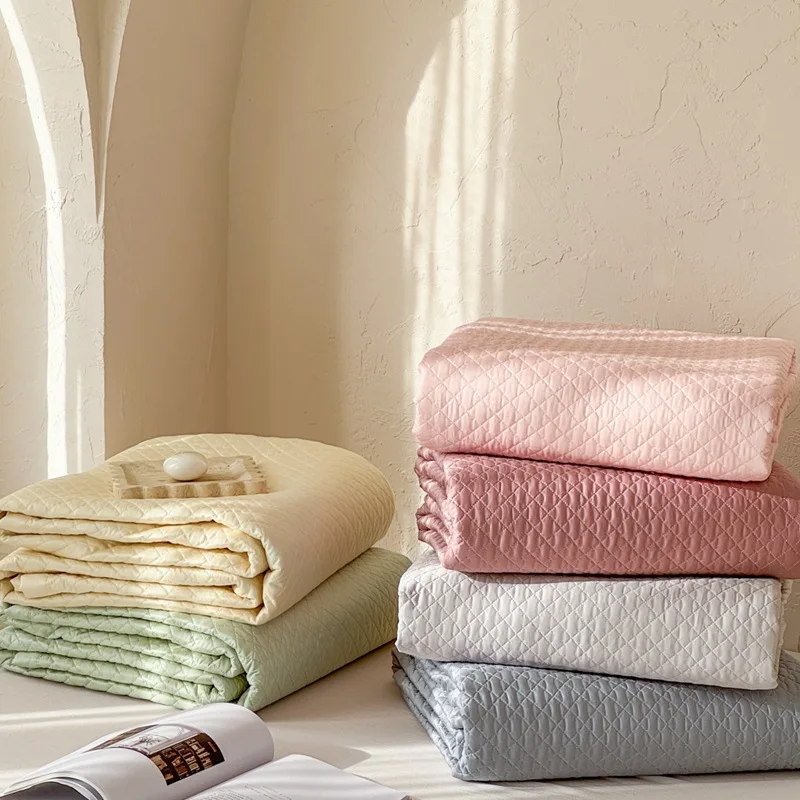 

Solid Color Quilt 100TC Silky Cotton Quilted Bed Cover 3-Piece Set Lightweight Comforter Coverlet 1PC All Season Home Bedding
