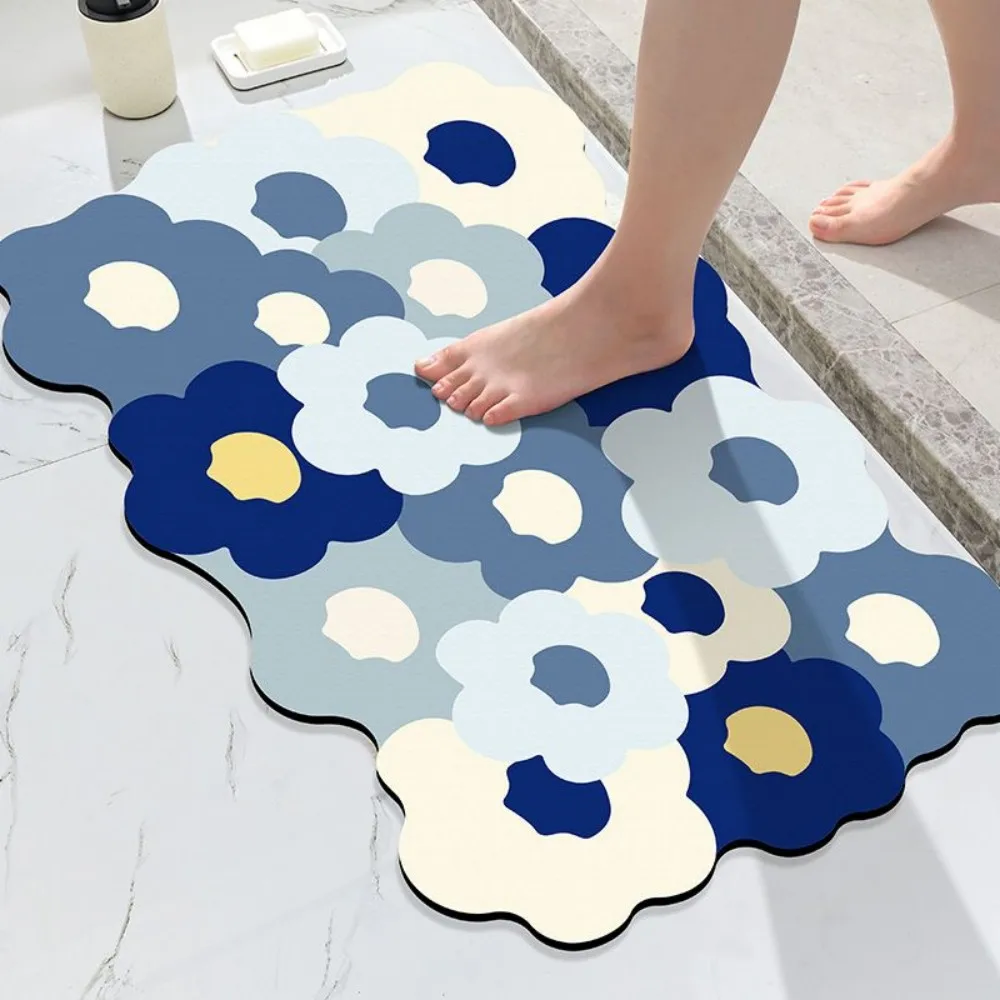 VIKAMA Irregular Cartoon Floral Bedroom Entryway Door Mat Absorbs Water Quick Drying Slip Resistant Easy Clean Home Decor