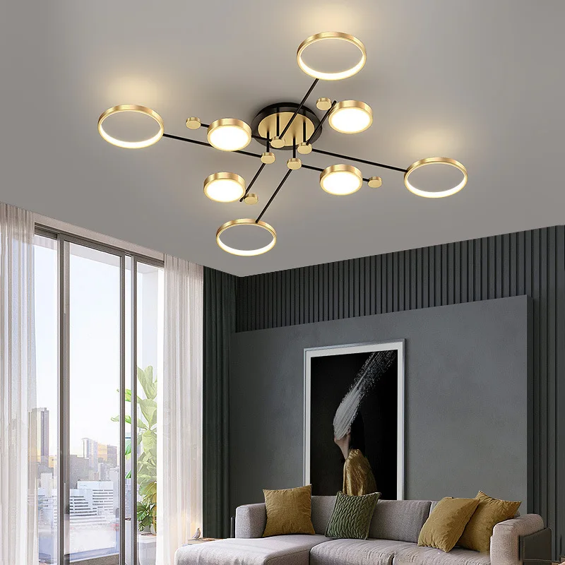 Imagem -02 - Sandyha-modern Nordic Led Pendant Light Home Decor Ouro Preto Candelabro Suspenso Controle de Escurecimento Quarto Iluminação Viva Luminária