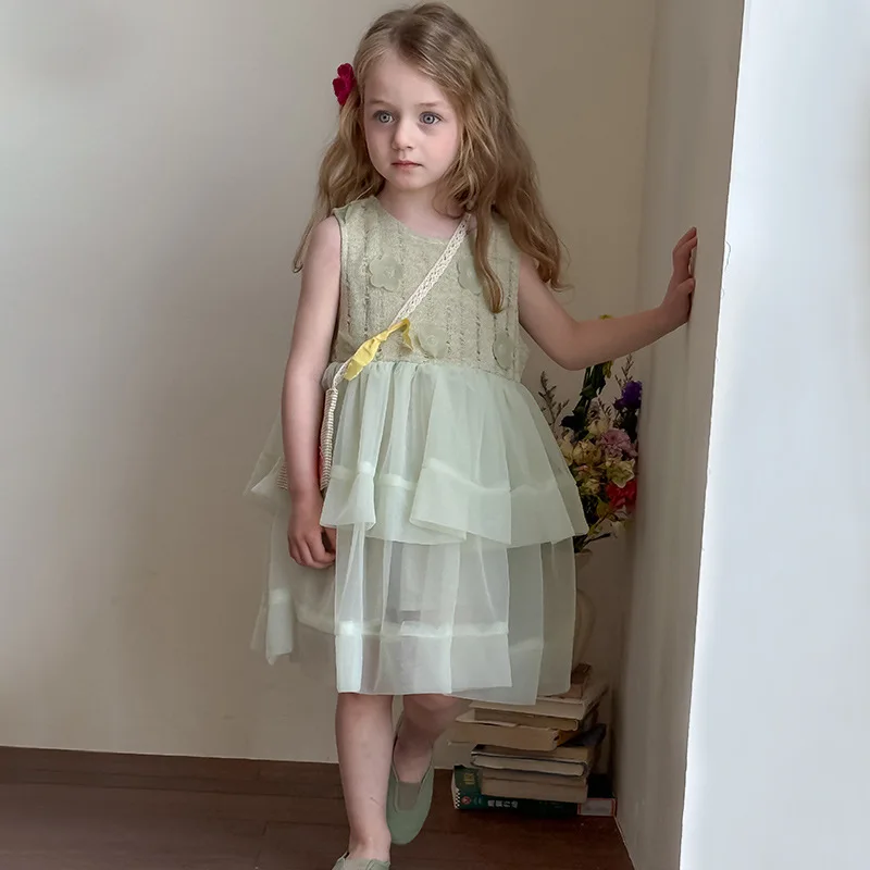 

2026 New Summer Korean Baby Girls Princess Dress Sleeveless Vest Dress Birthday Party Pageant Tutu Dresses for Infant Kids