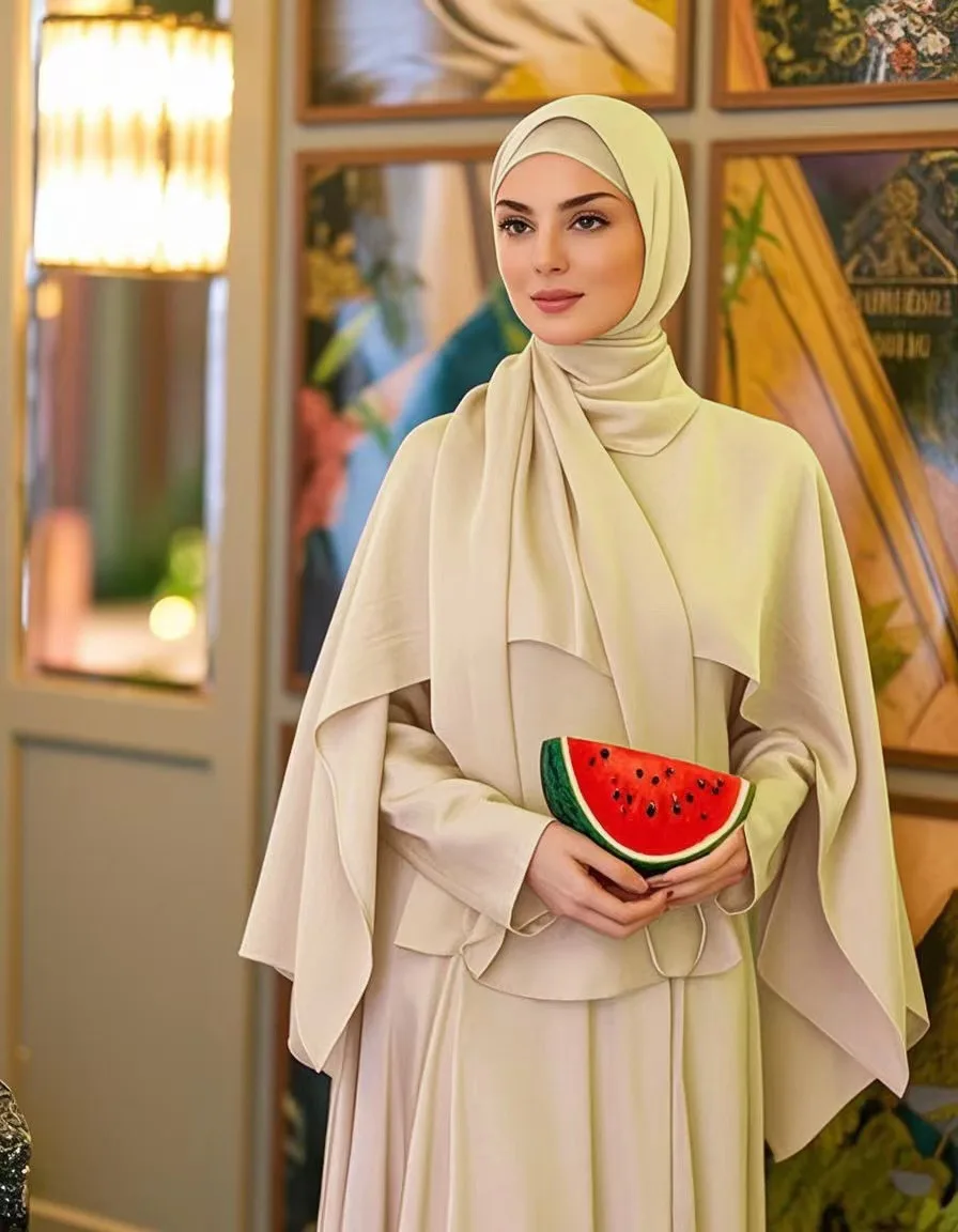 

2-Piece Modest Dress: Cape Overlay + Fitted Maxi with Self-Tie Belt – Crinkled Fabric, Asymmetrical Hem