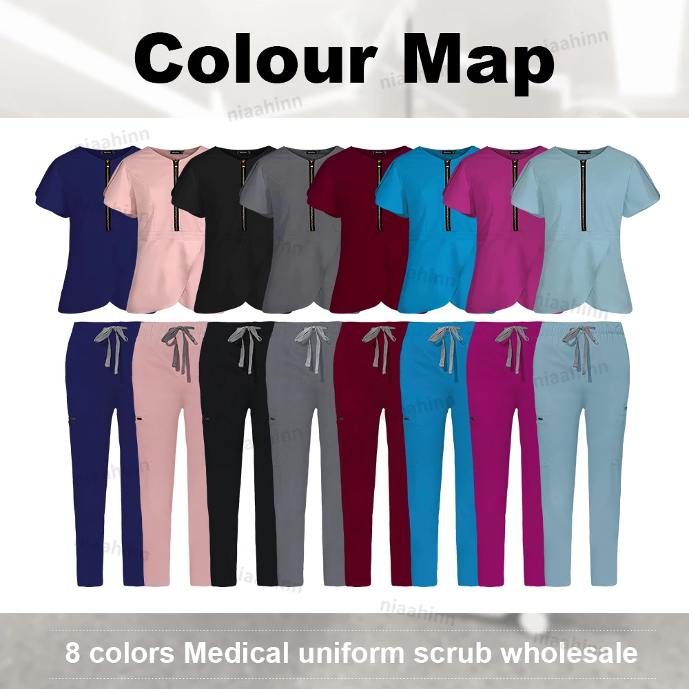 Hot Sales Scrub Women Nursing Medical Lab Hospital Uniforms Scrubs Breathable Slim Fit Top Jogger Sets Beauty Spa Uniform Female