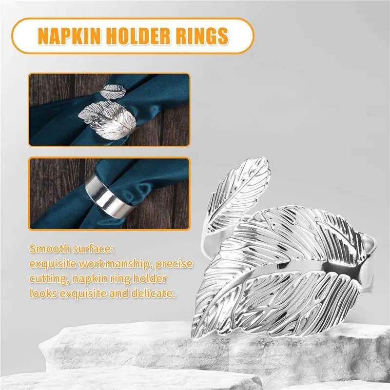 A98E-Leaf Napkin Rings Set Of 6,Leaves Napkin Rings For Table Setting,Metal Leaf Napkin Holder Rings For Holiday Party