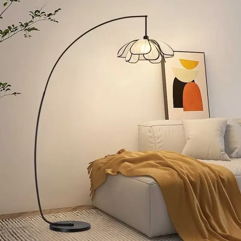 Zen Style Modern Floral Floor Lamp Durable Eco Friendly Fabric Art Standing Light for Living Room Bedroom Home Decor