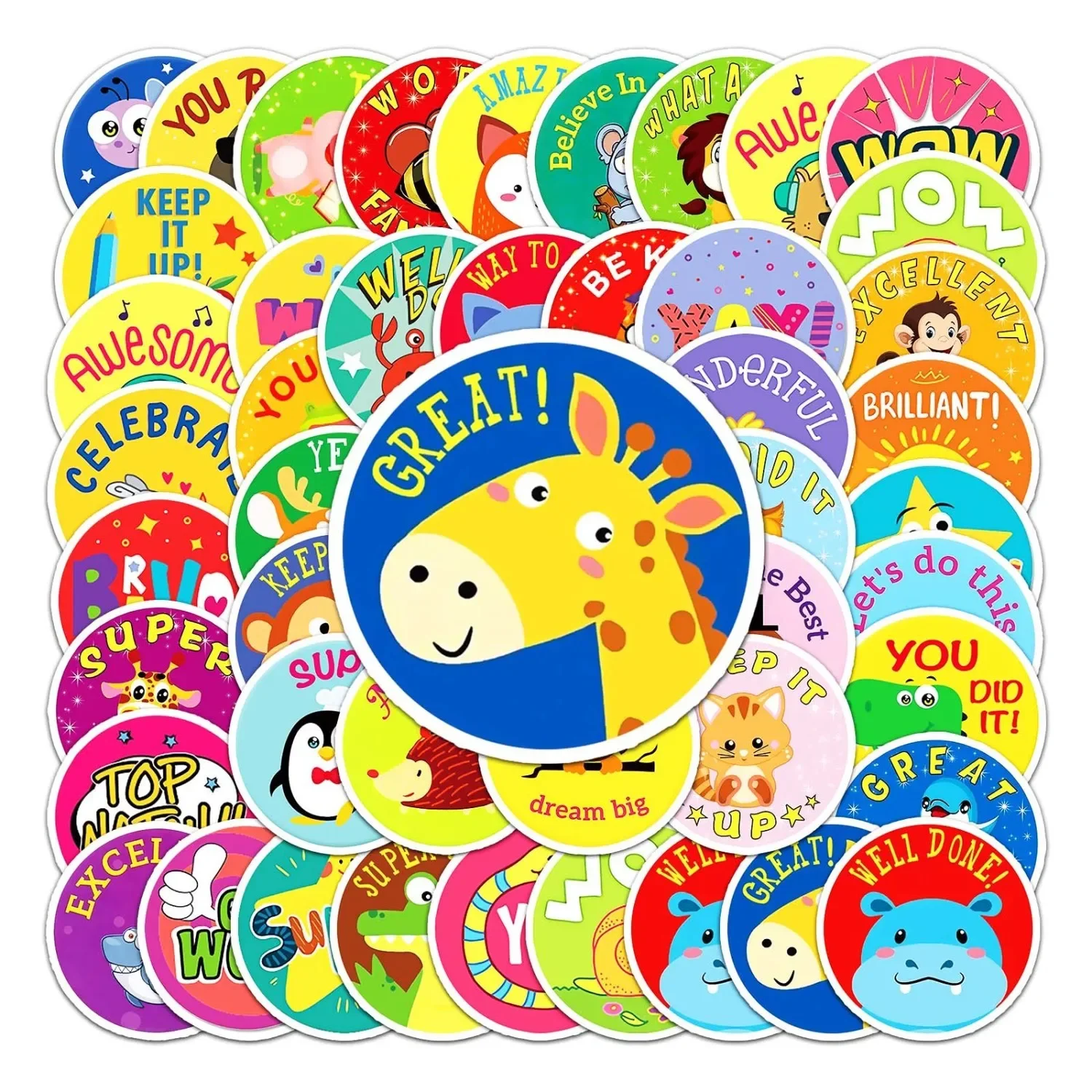 50 cartoon children's reward graffiti stickers, encourage English DIY skateboard luggage waterproof   certificate paper