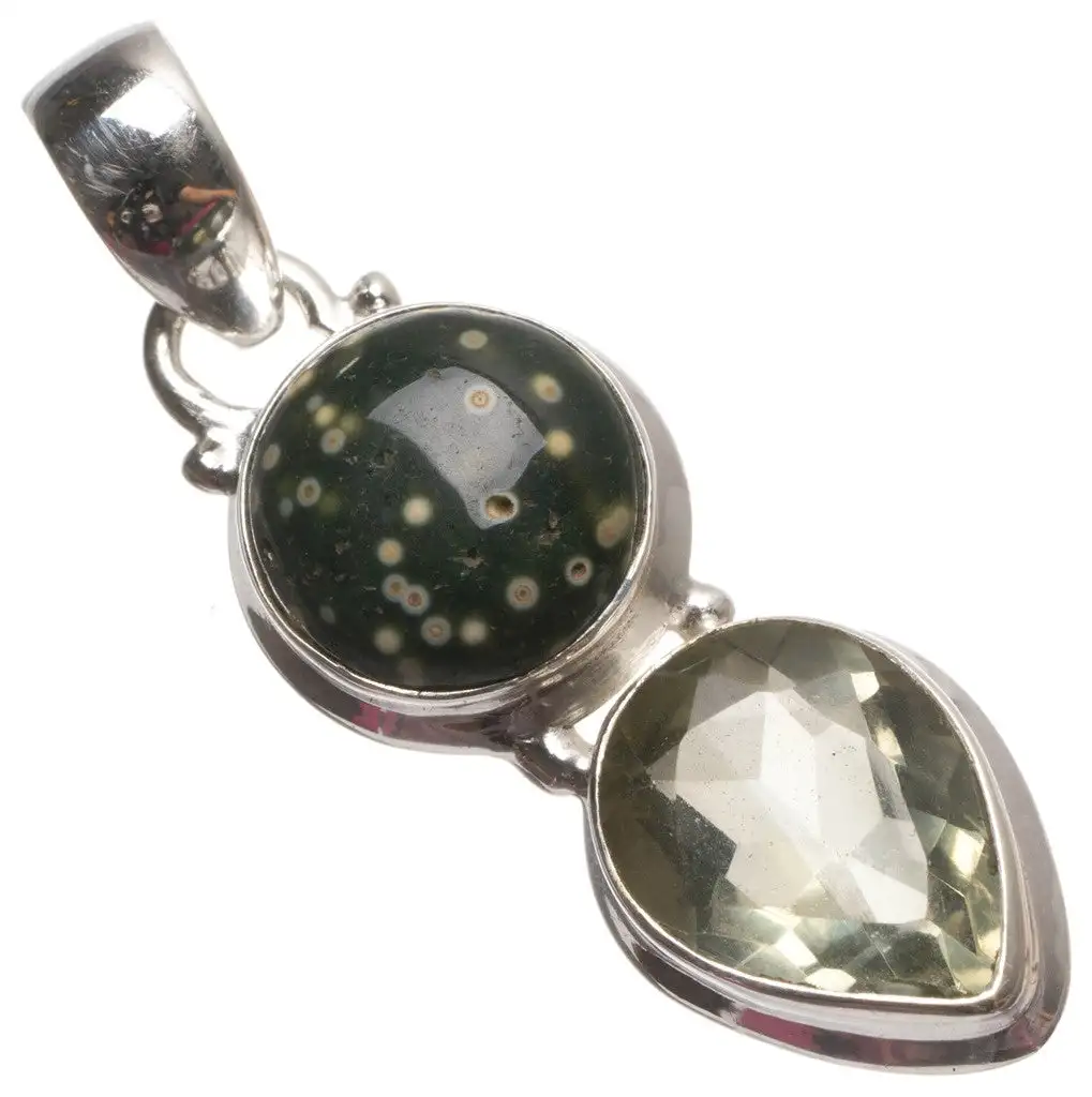 

Ocean Jasper and Green Amethyst Handmade Unique 925 Sterling Silver Pendant 1 1/2" T2763