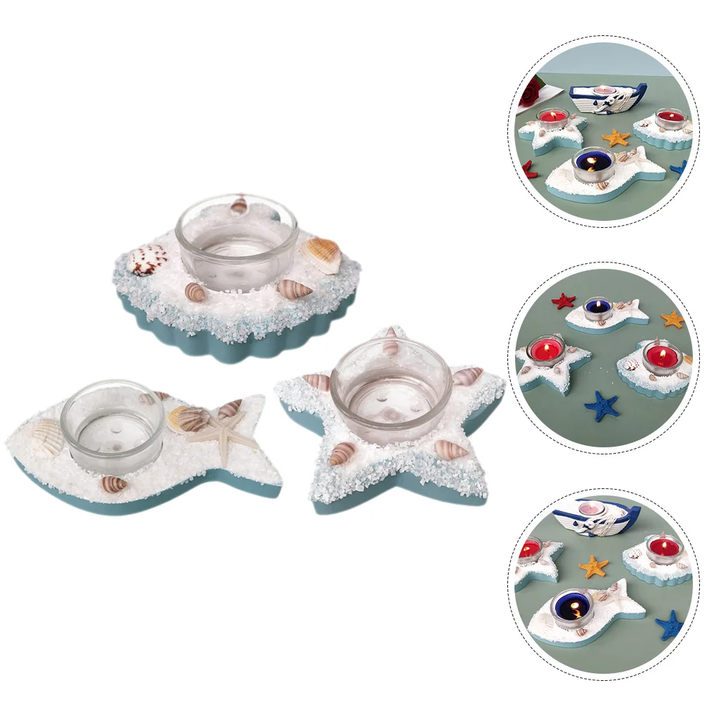

3Pcs Mediterranean Style Holder Set Unique Handmade Resin Nautical Tealight Holders Desktop Decor Romantic Table