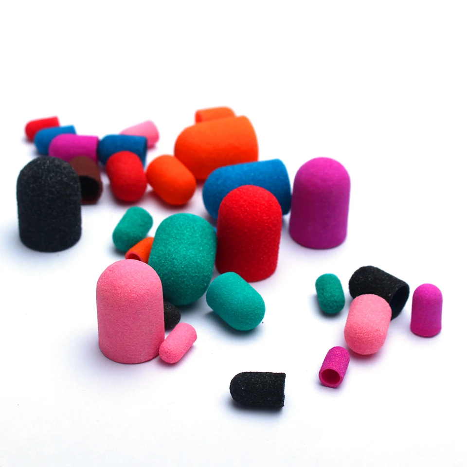 50 piezas caps de lijado para uñas con bloque de pedicura de goma – fresas eléctricas para cutícula y pulido de pies. 6