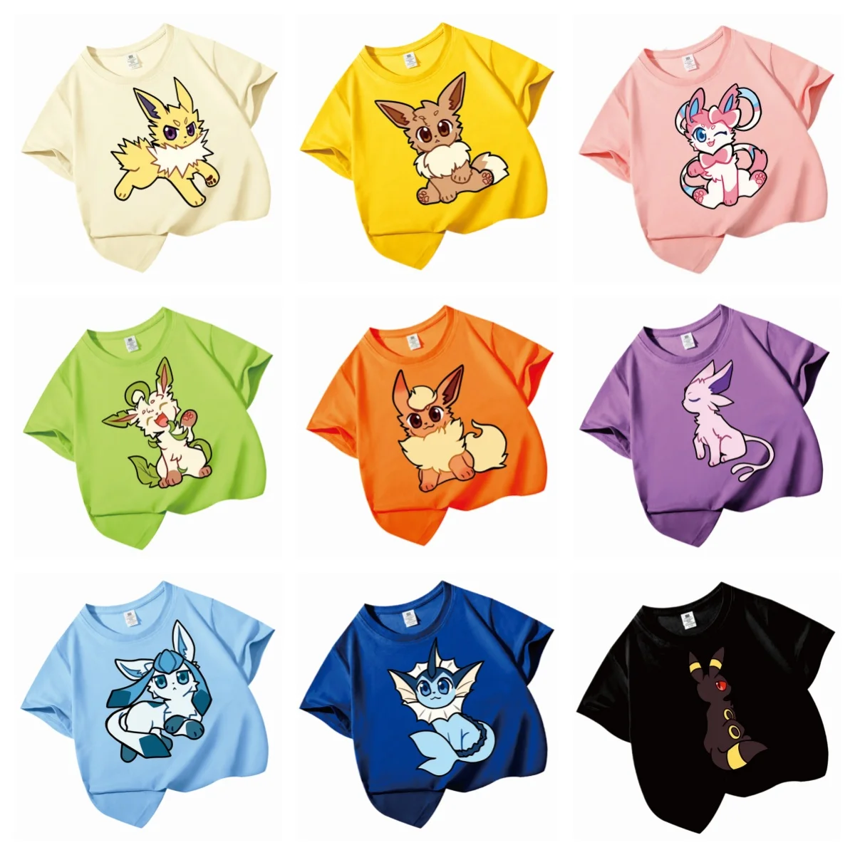 

Eevee Jolteon Umbreon Espeon Sylveon Vaporeon Summer New Fashion Pure Cotton Tops T-Shirt Anime Cute Self-Made Classics Gift