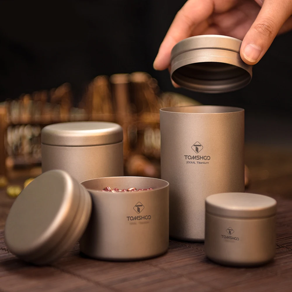 Tomshoo Titanium Tea Caddy Seasoning Jar Mini Canister Ultralight Portable Ti Jar for Coffee 35/80/120/200/300ml Storage Can