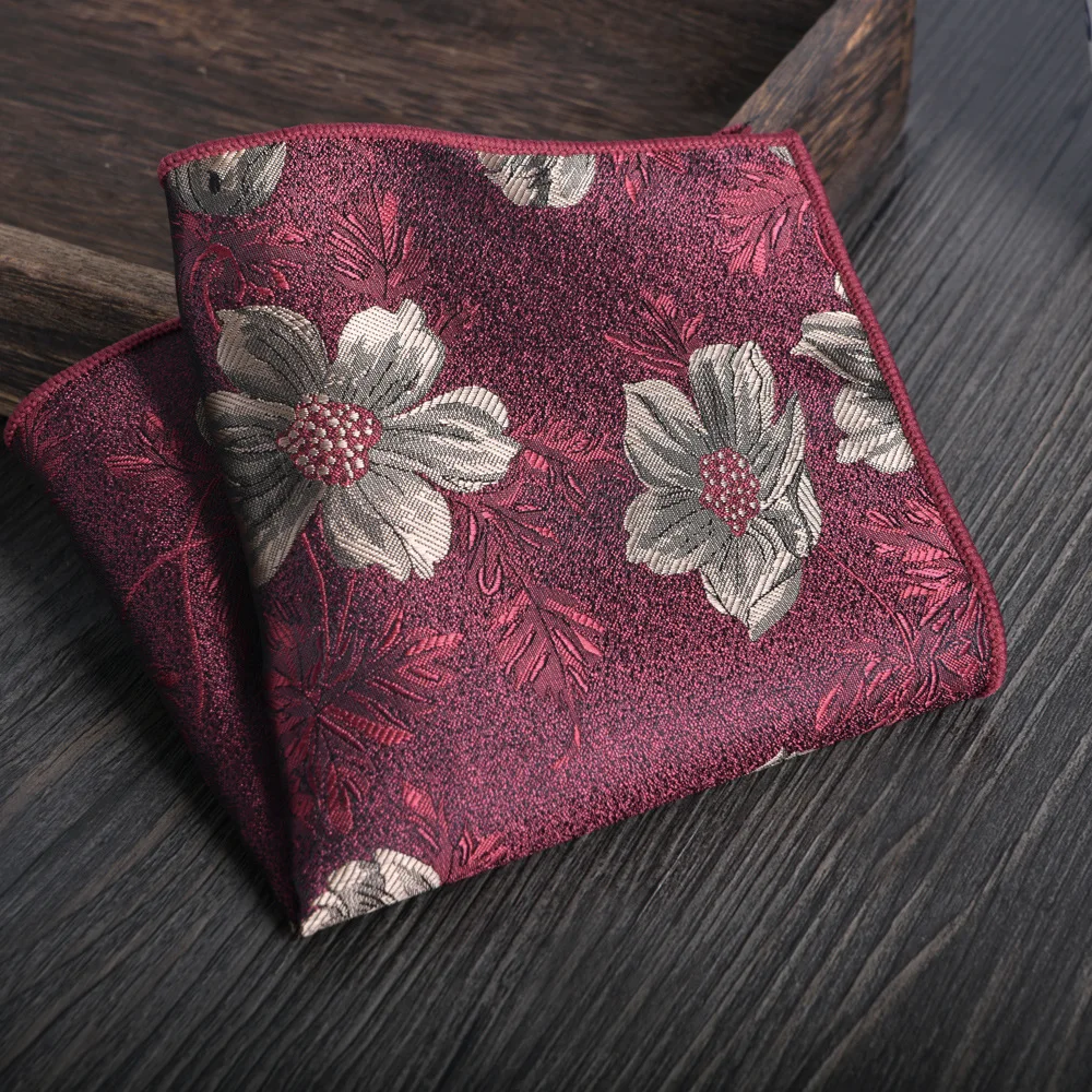 24 سنتيمتر الخريف الشتاء موضة يترك مطبوعة جيب مربع للرجال البوليستر البني مخطط منديل الزفاف العريس دعوى المنديل