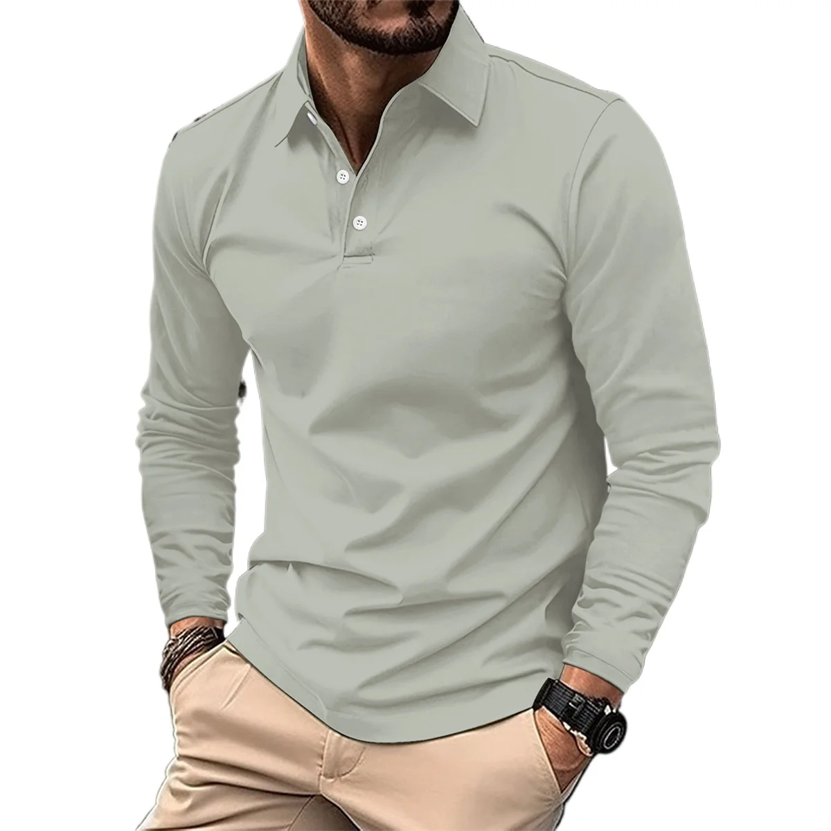 

2025 New Spring and Autumn Men's Long-Sleeved Pullover Sports Polo Shirt Solid Color Casual Breathable Simple Style Fashion Tops