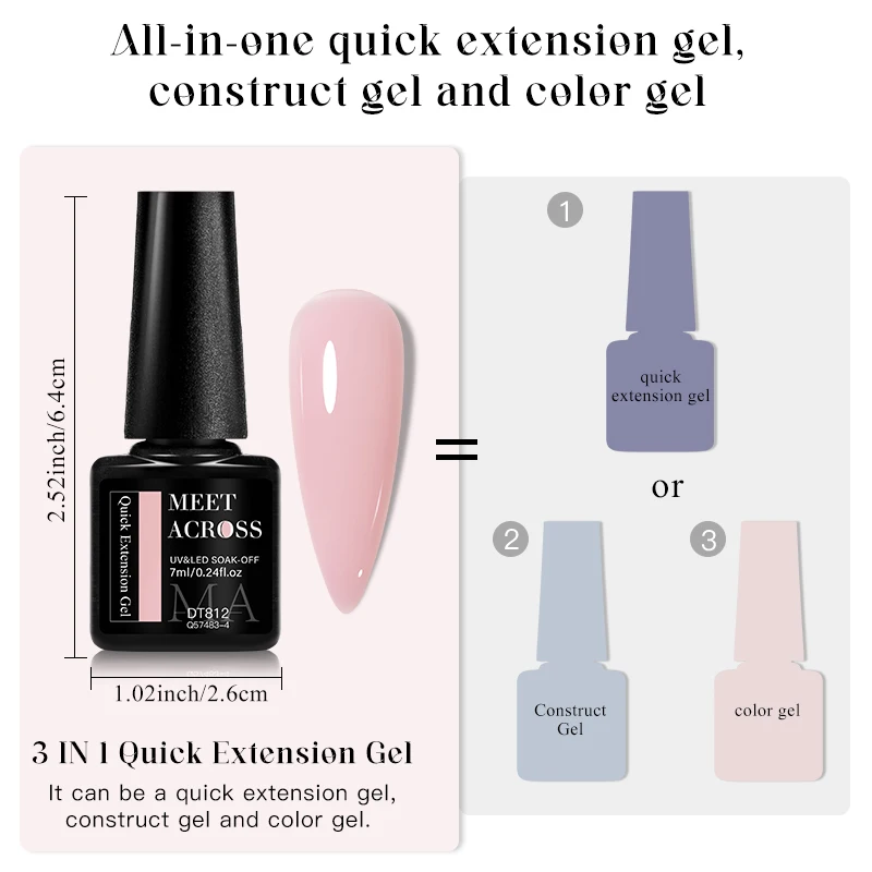 MEET ACROSS 6 stks/set Melkachtig Wit Helder Roze Quick Extension Gel Polish Vinger Extension Semi Permanente Nart Art Harde Gel Vernis
