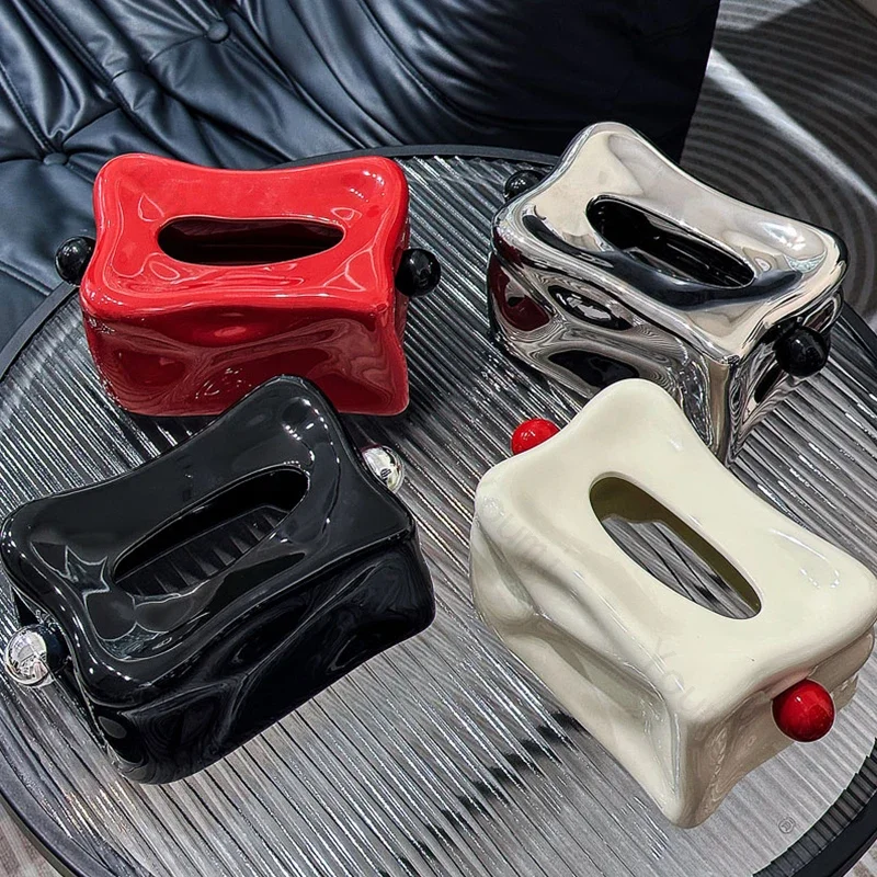 

Light Luxury Irregular Ceramic Tissue Box Cover Modern High End Decor Tissue Holder Living Room Decoration Tissue Paper Boxes