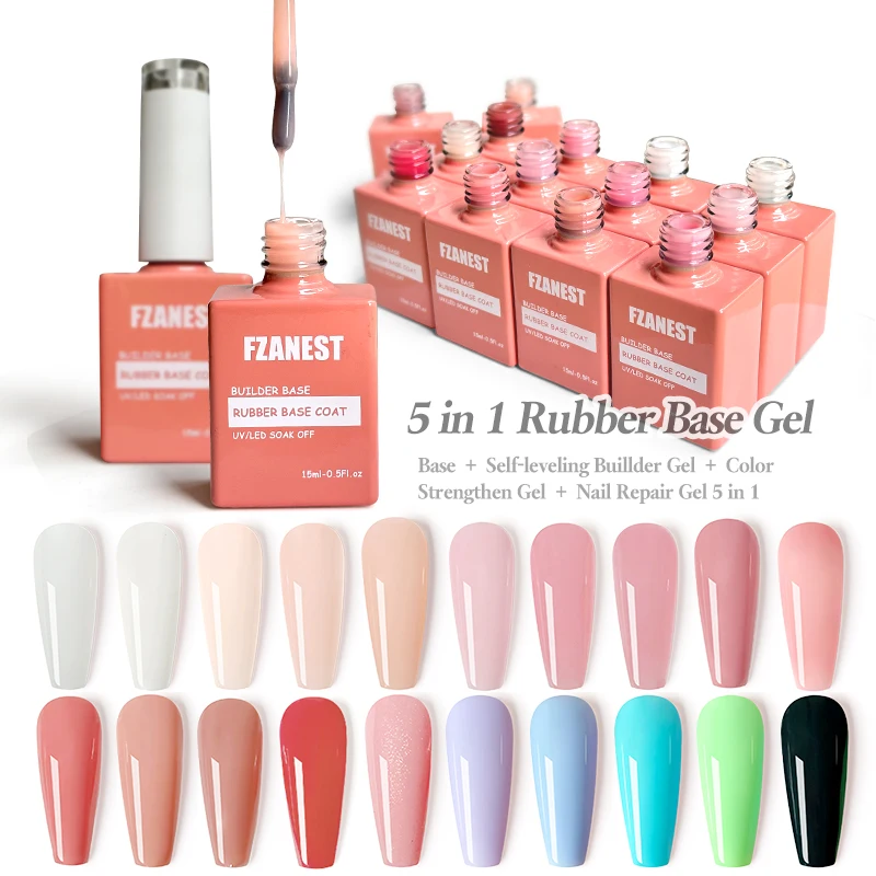 FZANEST 5 in 1 Multifunctional Rubber Base Gel Rubber Builder Base Nail Gel Nude Color Extension Nail Strengthen Gel Nails