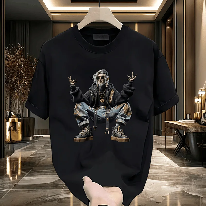 

Stylish and handsome wear fashion printed T-shirt, men's casual street shirt 100% cotton crewneck personality loose