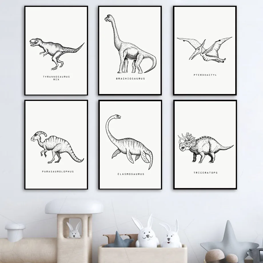 Retro Dinosaur T-Rex Pterosaur Triceratops Wall Art Canvas Painting Nordic Posters And Prints Pictures Baby Kids Boy Room Decor