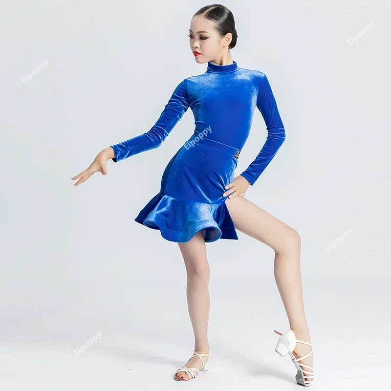 

Girls Split Latin Dance Dress 2024 Autumn Winter New Training Clothes Children Professional Performance Clothes