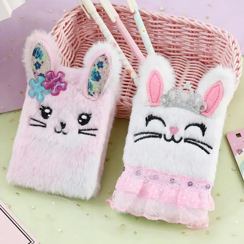 Rabbit Diary Plush Girls Rabbit Notebook Super Cute Soft Shiny Secret Journal For Christmas Birthday New Year Personal Diary