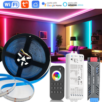 10M 20M Tuya Wifi COB RGBCCT LED Strip DC24V RGB+W+WW 6PIN 840LEDs/m RA90 Linear Dimmable Neon Tape Ribbon Lamp for Alexa Google